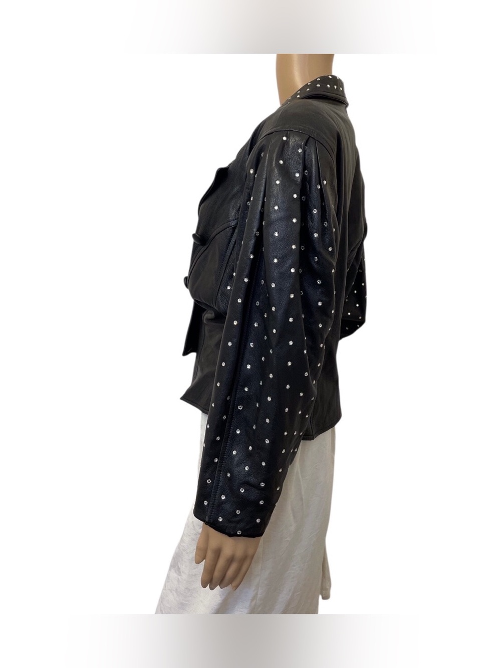 Dero Enteprises Vintage Black Studded Leather Double-Breasted Jacket, XS. - Picture 4 of 7